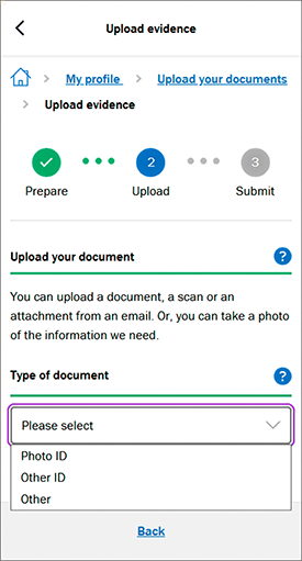 Screenshot select document type