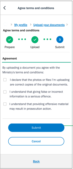 Screenshot agree terms and conditions