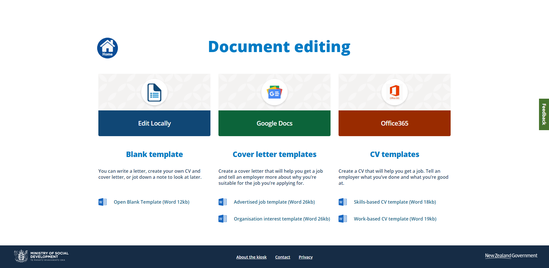Screenshot of the templates on the 'Document editing' page. The 'Skills-based CV template' is circled.