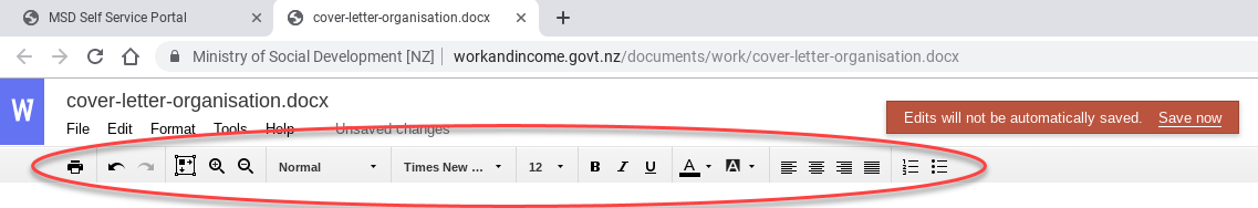 Screenshot of the formatting toolbar with the format buttons circled.