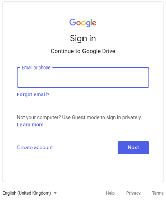 Screenshot of the Google sign in page.