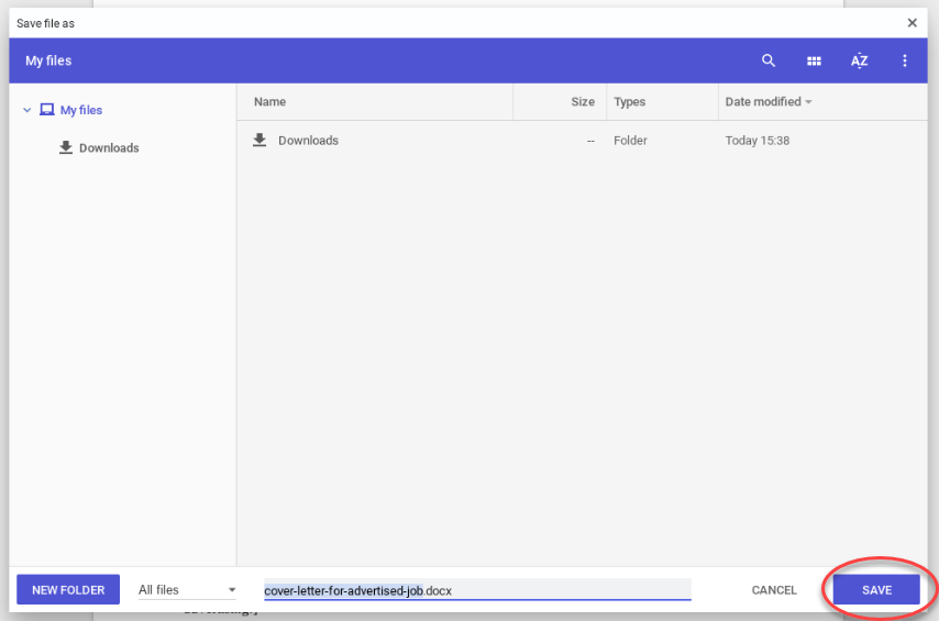 Screenshot of the File Explorer window with the 'Save' button circled.