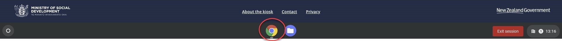 Screenshot of the footer at the bottom of the screen with the Chrome icon circled.